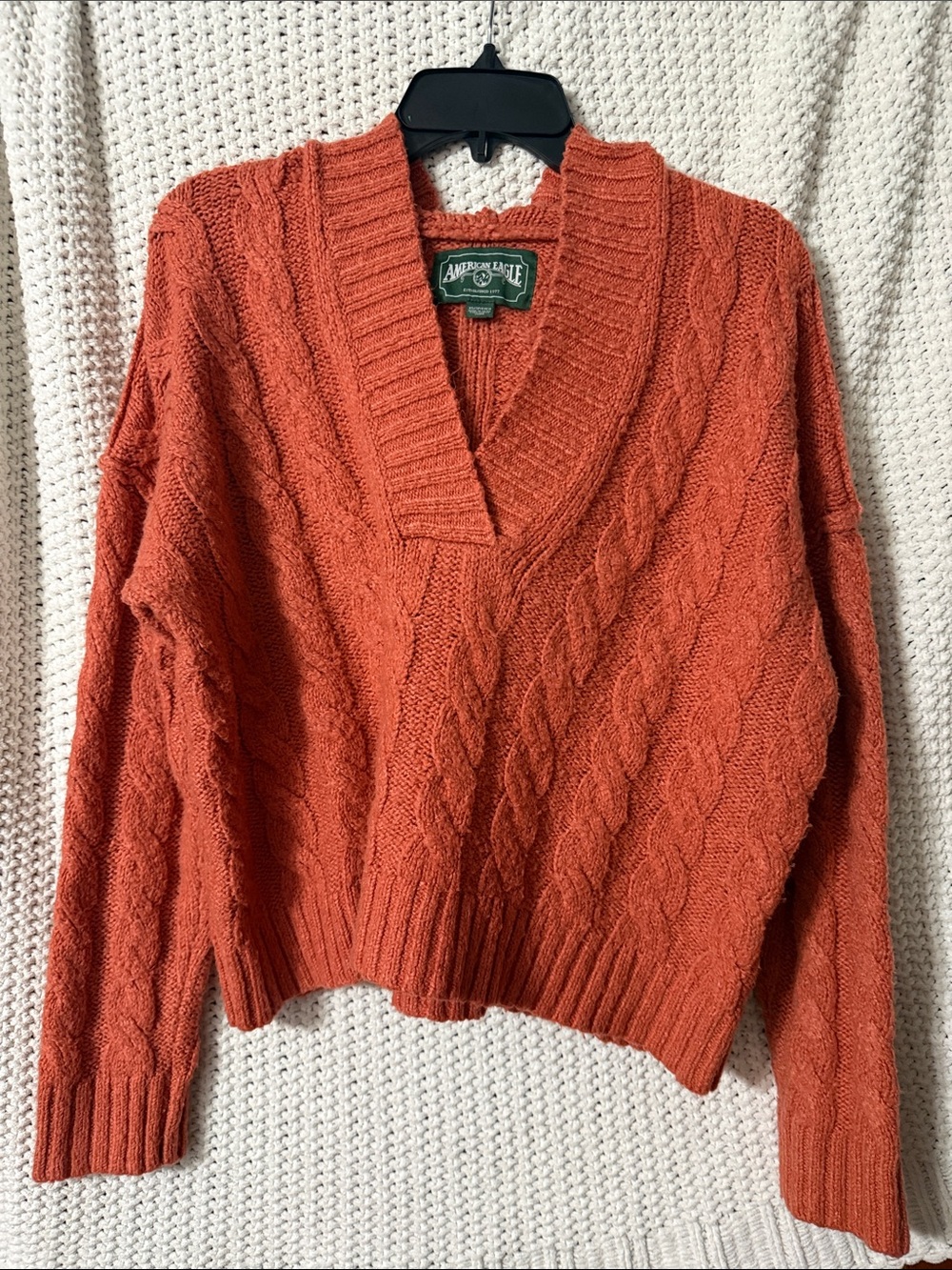 Abercrombie & Fitch Burnt Orange Cable V-Neck Hooded Sweater